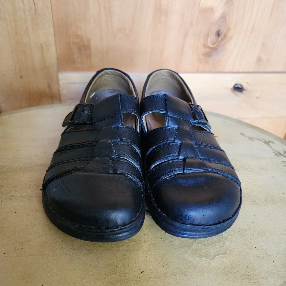 Birkenstock Madeira Sz M 8 W 10 Black Leather Fisherman Clogs Sandals Comfort‎